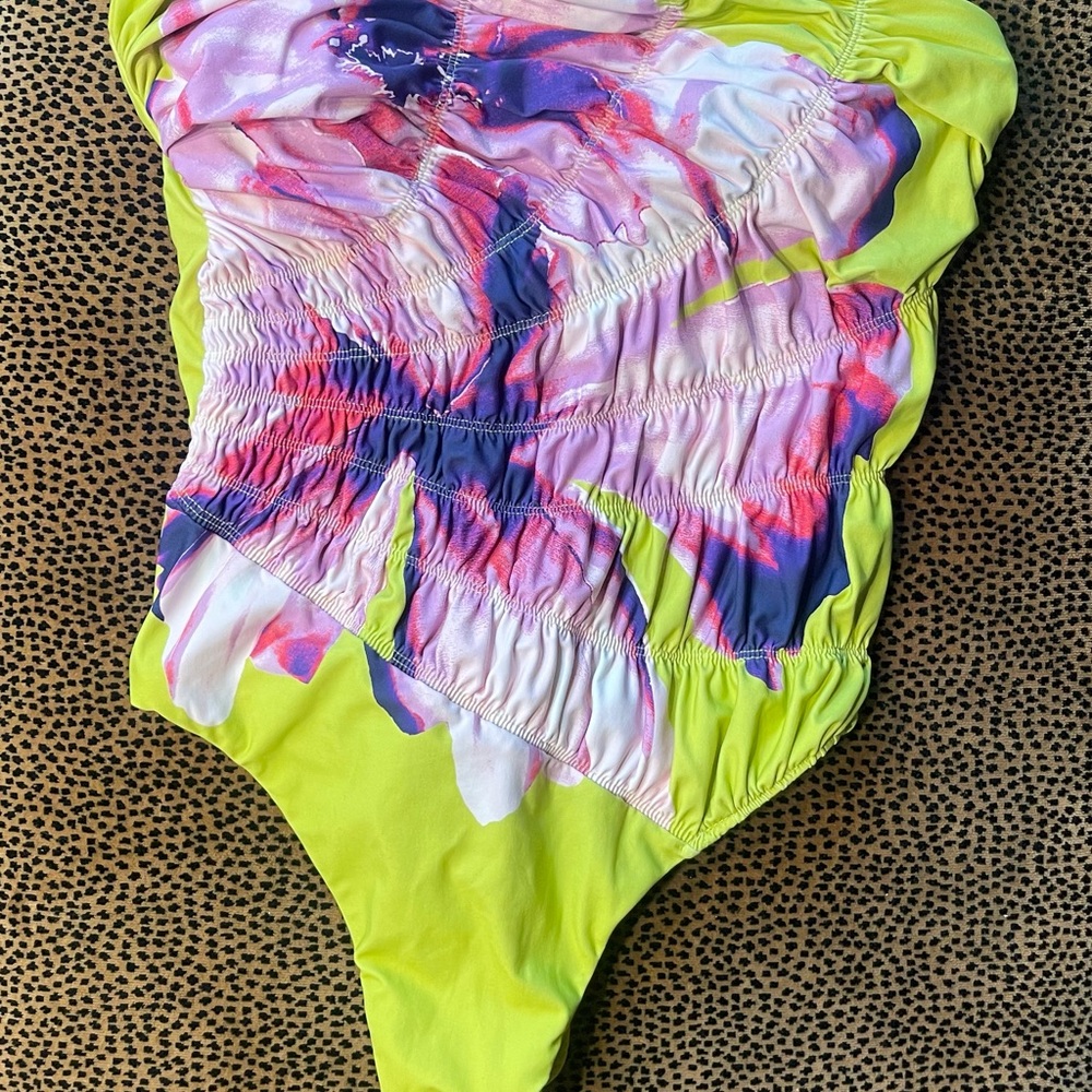 Anthropologie Yellow and Pink One Piece Swimsuit Vibrant Design